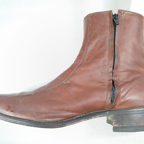 Florsheim Brown Leather Zip-Up Ankle Dress Boots Mens 11 Vintage Good Cond - Picture 11 of 16